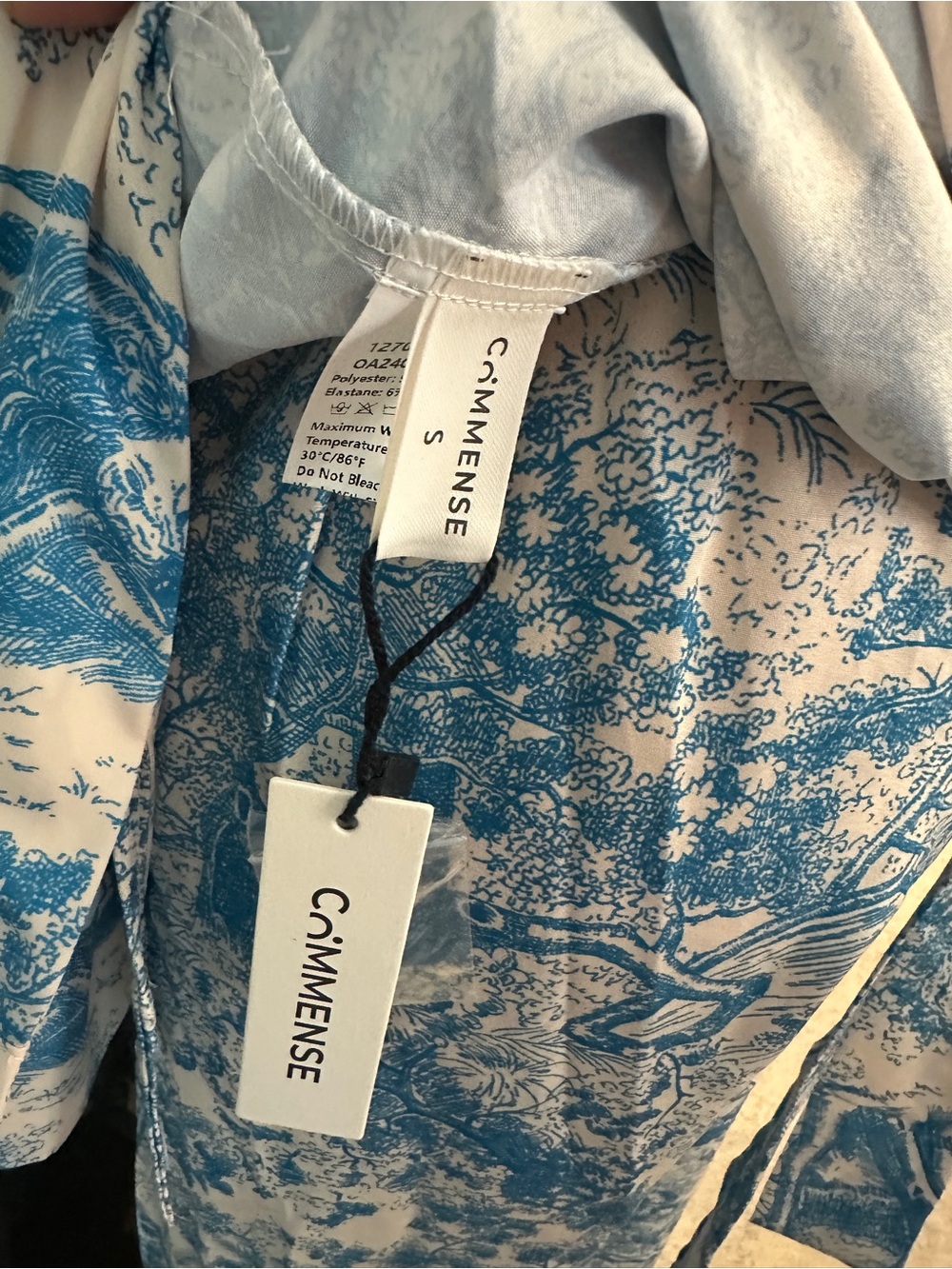 Commense Blue and White Scenic Print 2 piece set (shirt and pants with belt) S - Picture 5 of 5